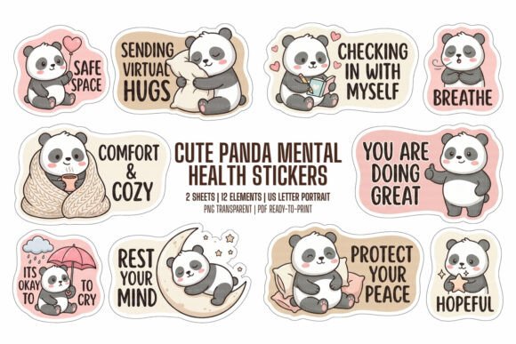 Download Cute Panda Mental Health Stickers - Mental health stickers Collection